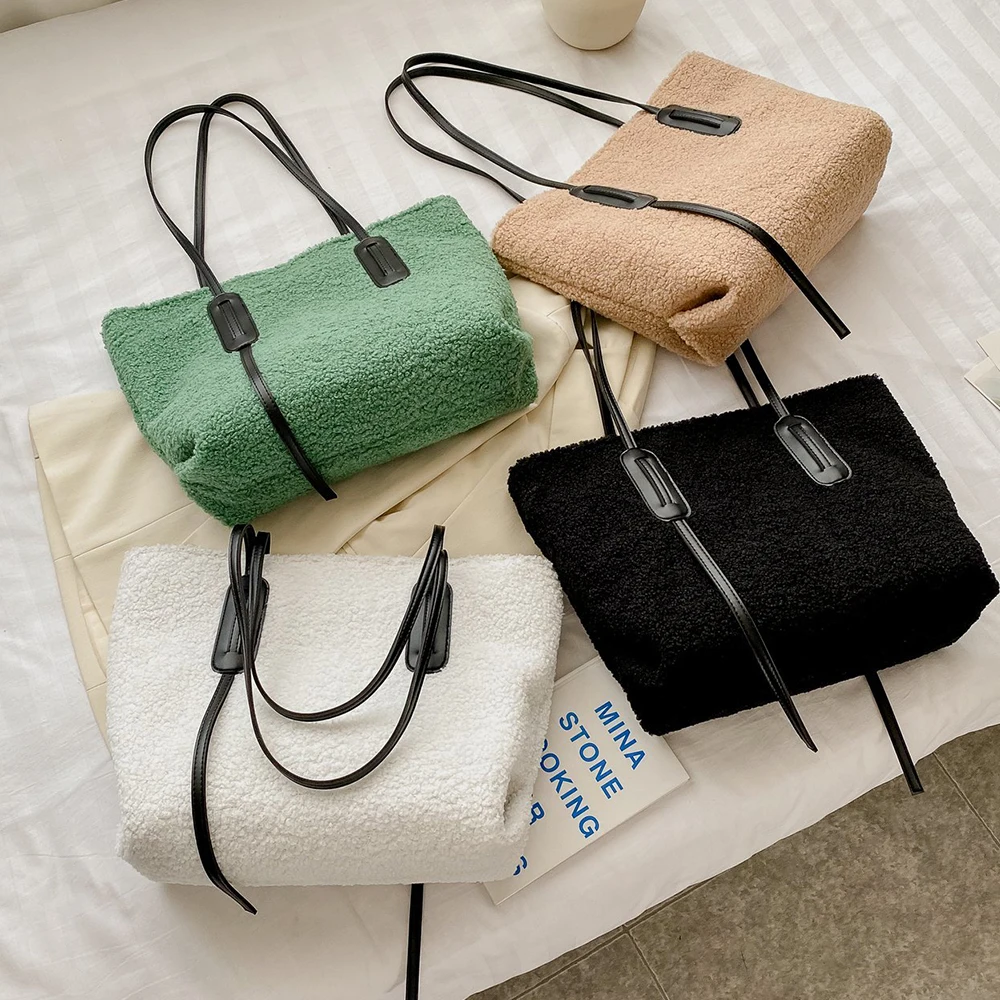 2020 Vinter Varm Tasker Plys Pels Tote Høj Kvalitet Og Stor Størrelse Mode Fritids-Kvindelige Berømte Designer Shopping Tasker Fluffy Håndtaske