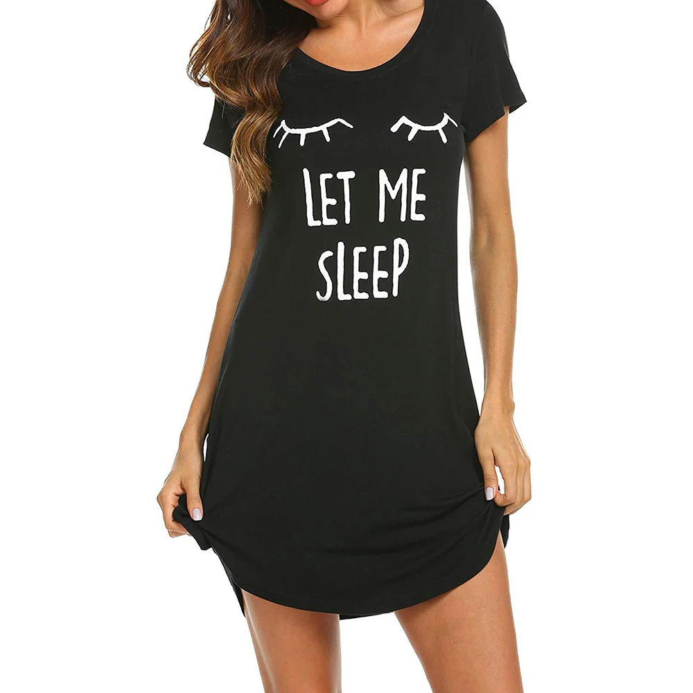 2020 Women Letter Nightgowns And Sleepshirts Sleepwear Cute Sleep Shirt Printed Night Dress Short Sleeve Nightwear