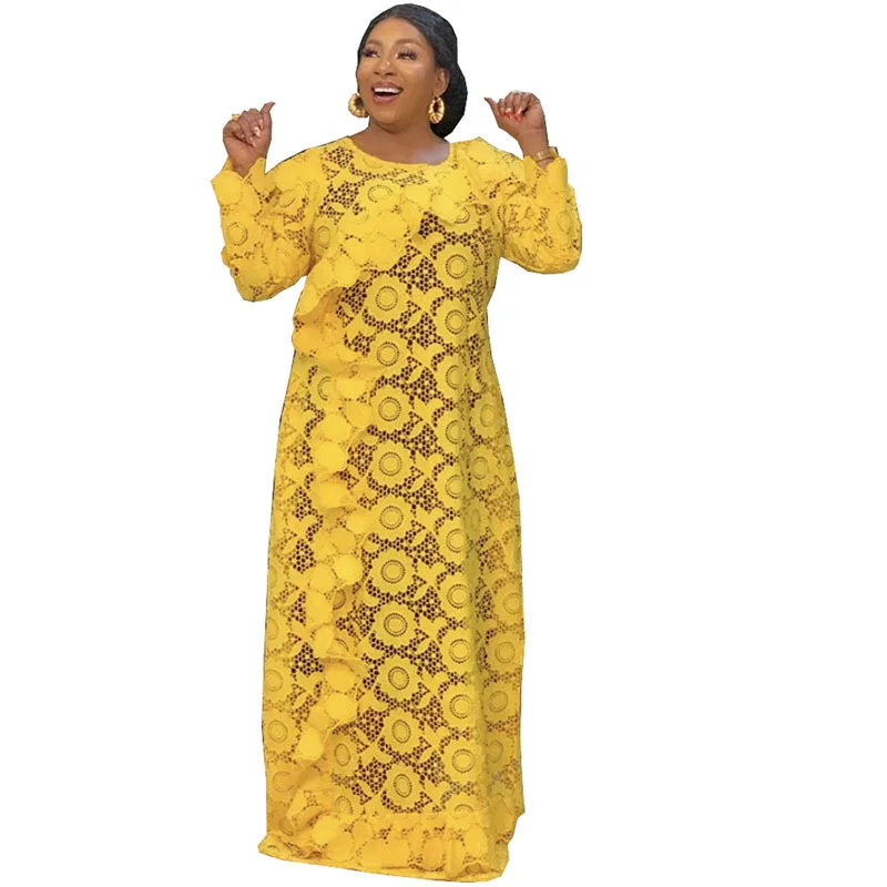 2021 Afrikanske Kjoler Til Kvinder I Afrika Tøj Muslimske Lang Kjole Med Høj Kvalitet Længde Mode Afrikanske Blonder Kjole Til Dame