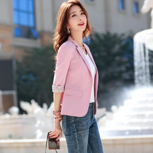 2021 Forår, Efterår Mode Kvinder Pink Professionelle, Der Passer Ny Stil På En Knap Af Ren Farve, Work Wear Kvindelige Simple Temperament Toppe