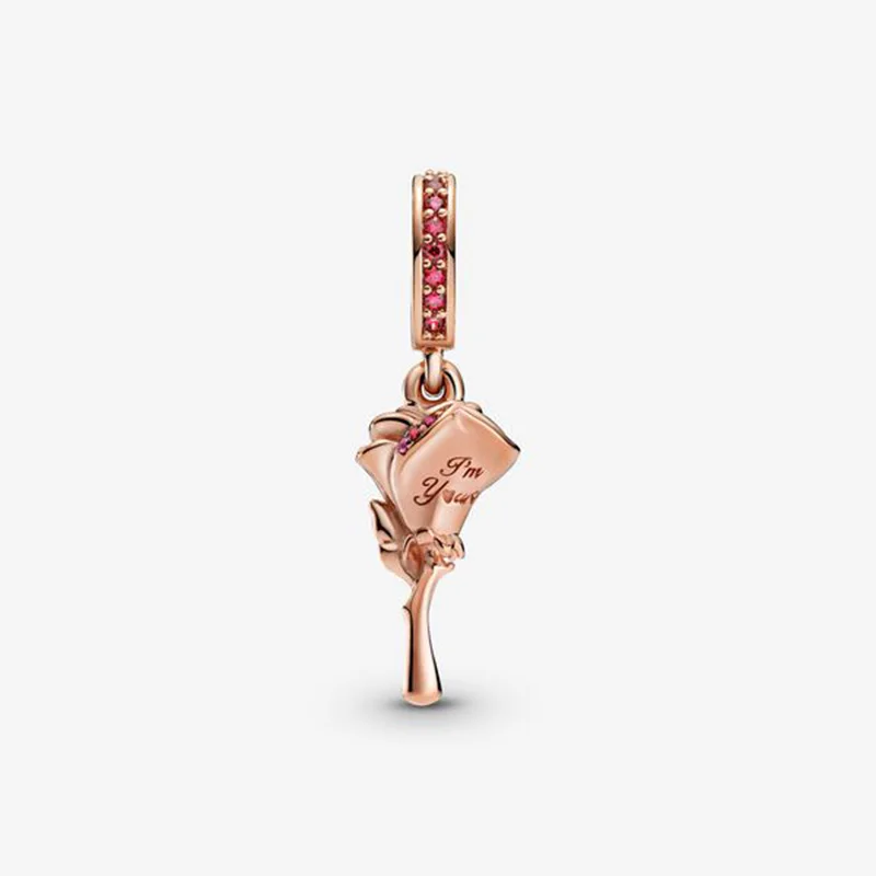2021 NYE 925 Sterling Sølv Perler Pink Zircons Rose Heart Charms Passer Oprindelige Pandora Armbånd Kvinder DIY Smykker