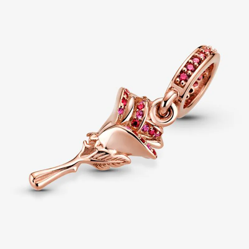 2021 NYE 925 Sterling Sølv Perler Pink Zircons Rose Heart Charms Passer Oprindelige Pandora Armbånd Kvinder DIY Smykker