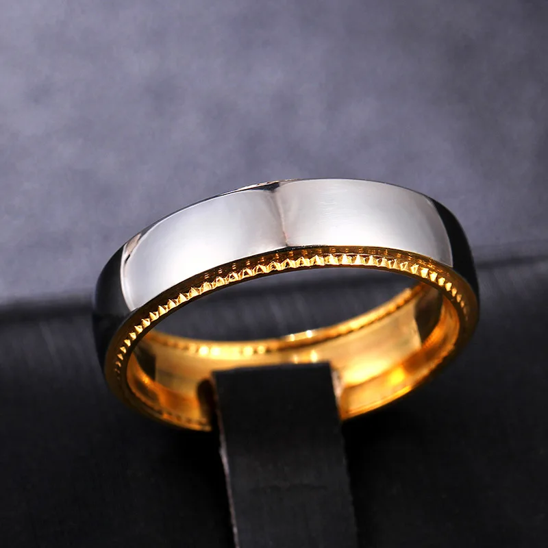 2021 nye trendy guld sølv farve halo 6mm Klassiske Titanium Par Ring jubilæum gave smykker engros jul R5643