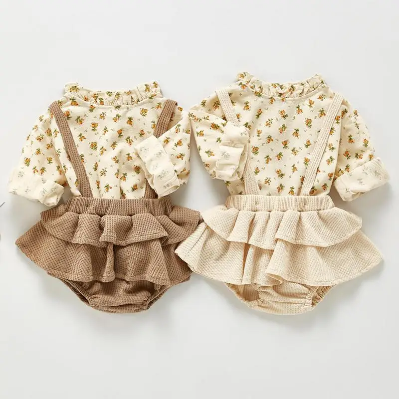 2021 Spring Nye Blomster Baby Pige Tøj Sæt Til Nyfødte Baby Langærmet Bluser + Buksedragt Overalls Fashion Baby Pige Tøj