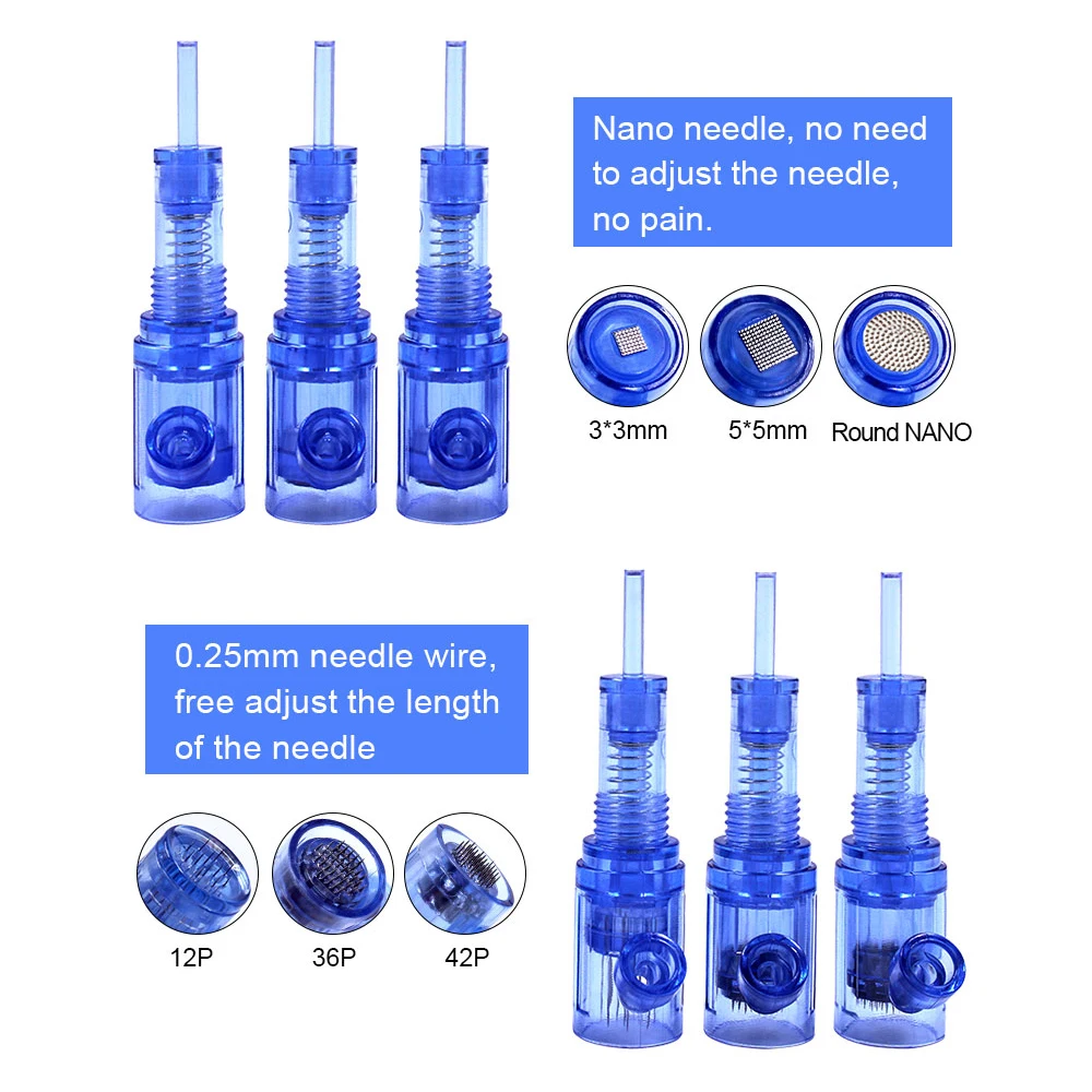 20pcs 12/36/42 pins Nano Nål Patron For Elektrisk Permanent Makeup Tatoveringer Pen Auto Microneedles