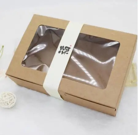 20PCS 18x12x5cm Brun Kraftpapir Boks Med Vindue Jul Gave Box Emballage Cookie Macaron Max Candy Bryllup Gaver Til Gæsterne