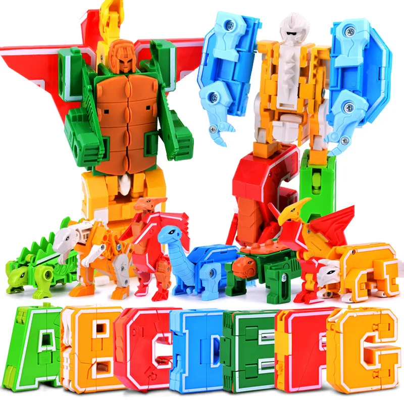 26 engelsk brev Transformation Alfabet Dinosaur Robot Dyr Pædagogiske Mursten Action Figurer byggesten Model Legetøj gave
