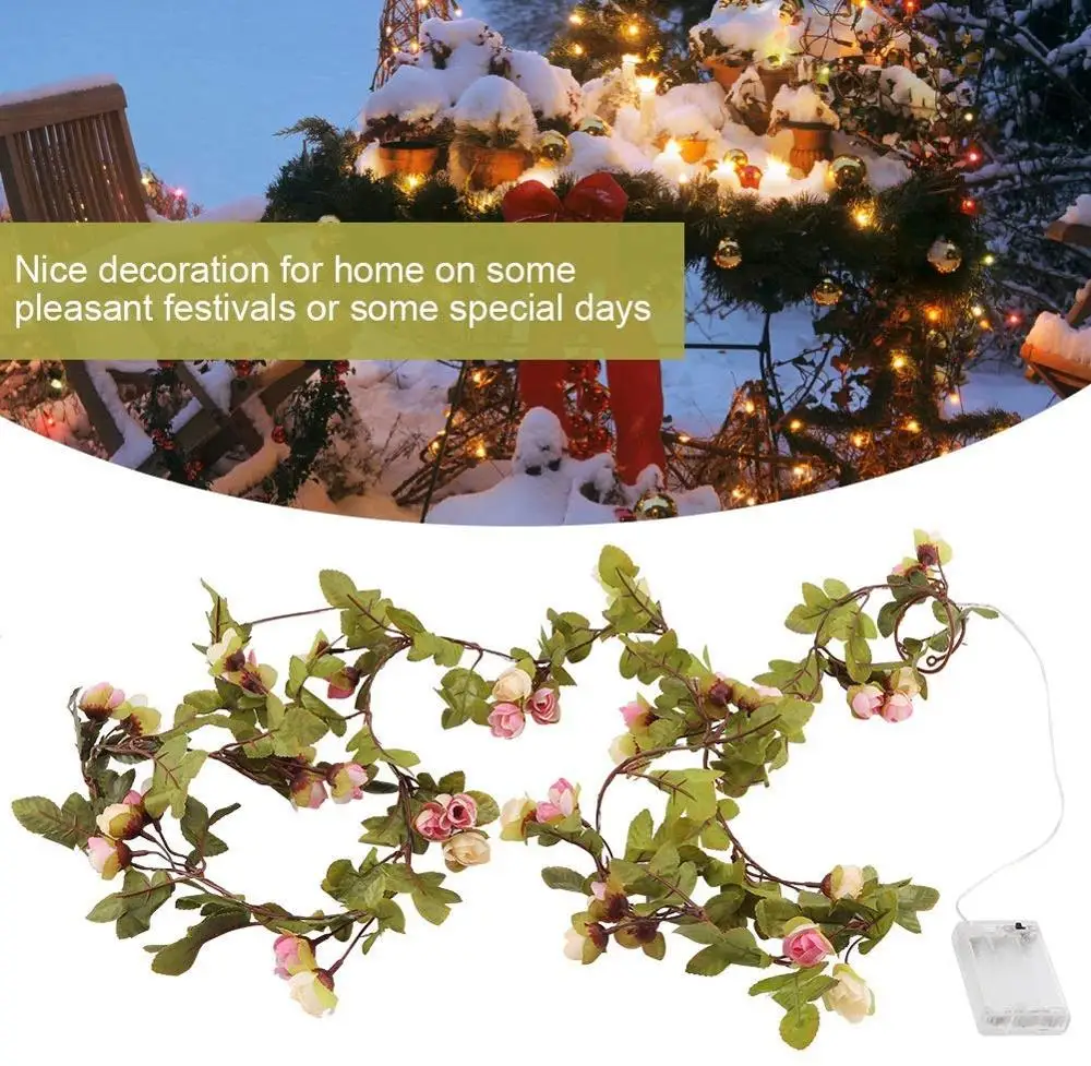 2M 20 LED Rose String Lys til Batteri/USB-Drevet Jul Krans Fødselsdag Bryllup Kærlighed Dekoration Luminaria