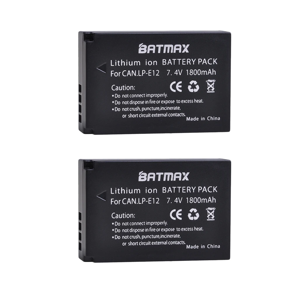 2stk 1800mAh LP-E12 LP-E12 Batteri + LCD-USB-Oplader med Type C-Port til Canon M 100D Kys X7 Rebel SL1 EOS M10 EOS DSLR-M50