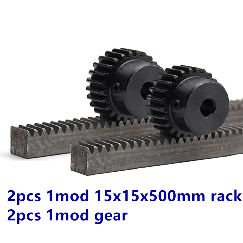 2stk 1Mod 1 Modul 15x15x500mm CNC-Gear Rack +2stk 1M 15teeth 16teeth 17teeth pinion cnc-rack mod 1 rack 45 stål