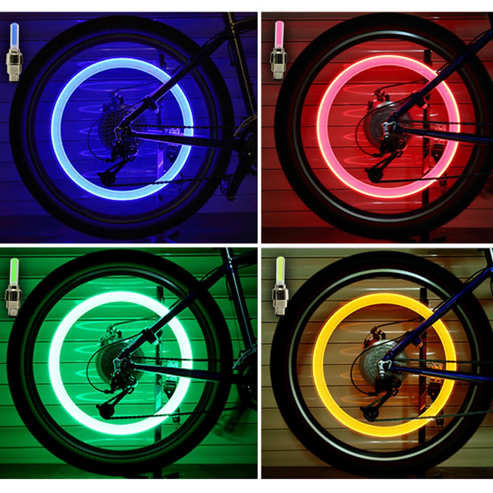 2stk bike Cykel Lys Biycle Dæk Dæk Aluminium Luft Ventil Hætte Hjul Dekoration Lampe Farverige LED Blinkende Lys Hot salg