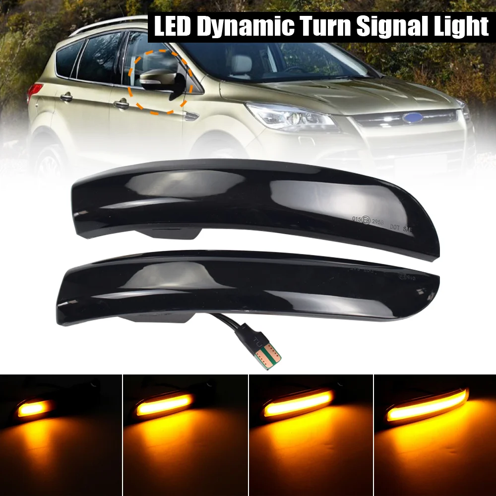 2stk Dynamisk Blinker Led-blinklys Lys Røget Flyder Rear View Mirror, Lyser Indikatoren For Ford Kuga Ecosport 2013-2018
