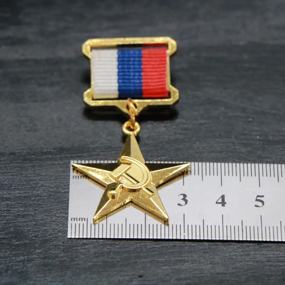 2stk/masse Guld-belagte Stalin Gold Star Medalje russisk Verdenskrig USSR Sovjetiske Fem-stjernede Medal af Arbejdskraft med Knappenåle CCCP Badge