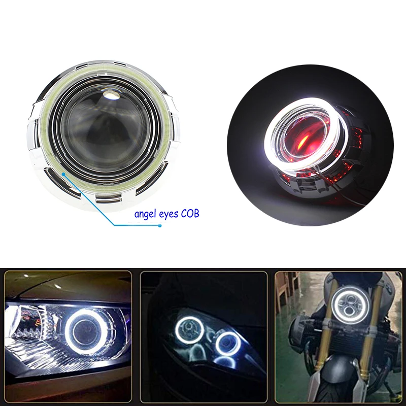 2x Bil/Motorcykel Lys Angel Eyes LED COB 12V Hvid 600K 60mm 70mm 80mm Forlygte forsamling Styling COB LED Lys Cirkel