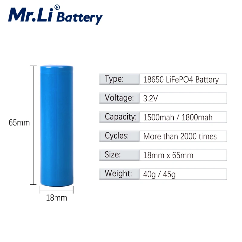 3.2 V 1800mah Lifepo4 18650 Genopladeligt Batteri Celle 3C-5C-Udledning For LED Lommelygte Hjem Apparat EV Strømforsyning