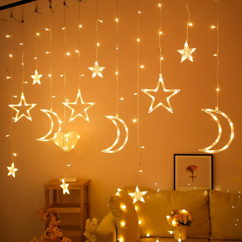 3,5 M LED 220V/110V Jul String Lys Fe Moon Star Gardin Lampe Til New Year Party Bar Bryllup Ferie Indretning