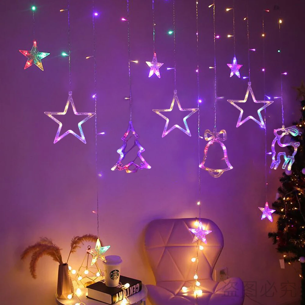 3,5 M LED 220V/110V Jul String Lys Fe Moon Star Gardin Lampe Til New Year Party Bar Bryllup Ferie Indretning
