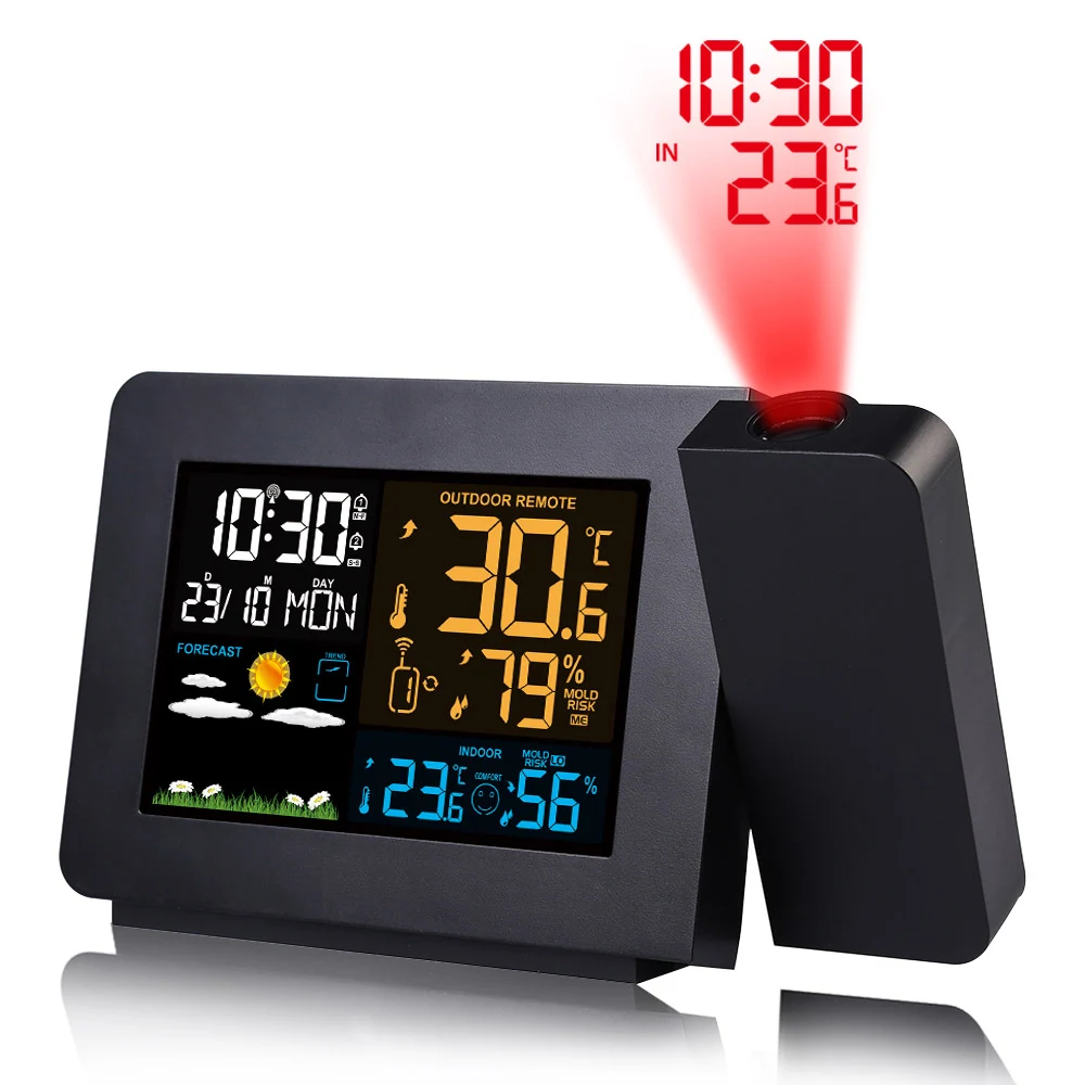 3 I 1 Projektion Ur Termometer Hygrometer Trådløs vejrstation med Digital Ur, Snooze-Reception Tabel Projekt Radio Clock