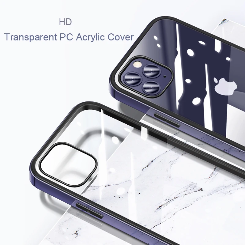 3 i 1 Rustning Anti-Ridse Case Til iPhone 12 Mini 12 Pro Max antal Luksus Tilfælde Silikone PC Plating Kofanger Gennemsigtigt PC Akryl Cover