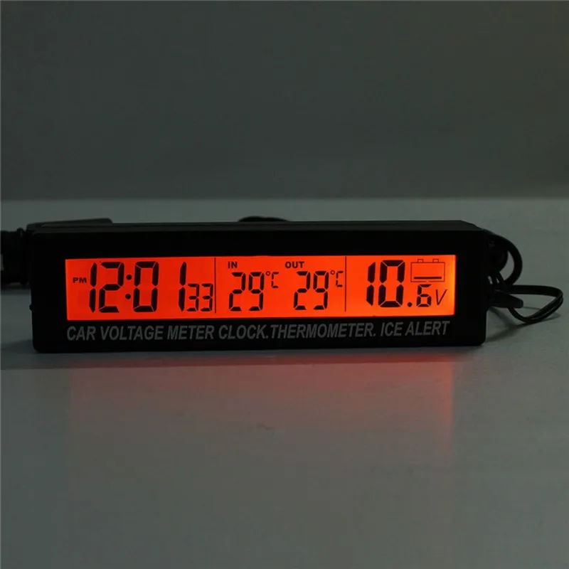 3 in1 Digital LCD Ur Skærm bil auto køretøj ur temperatur termometer spænding voltmeter