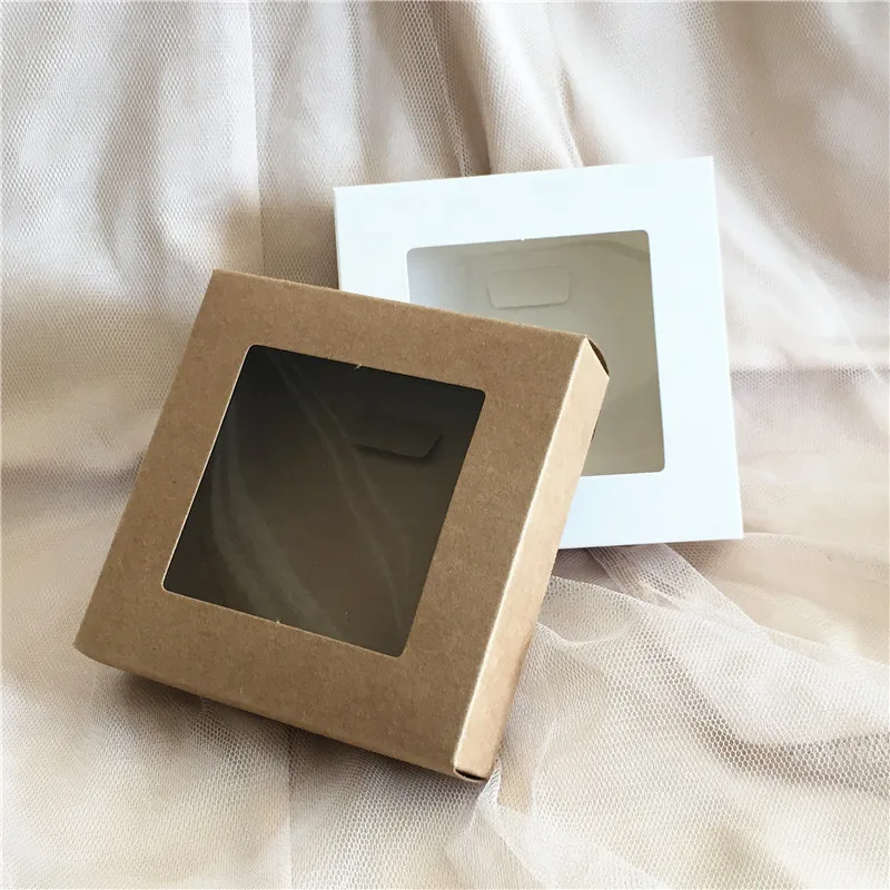 30stk DIY-Paper Boks Med Vindue Hvid/Kraftpapir gaveæske Smykker Viser Emballage Bryllup Home Party Muffin Emballage Kasser