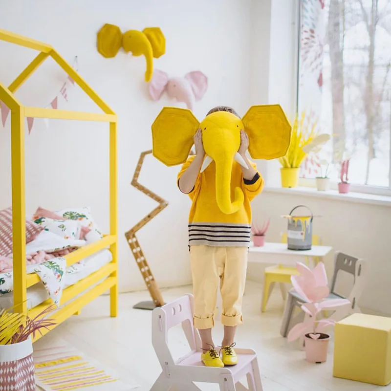 3D-Animalske Hovedet Væg Søde Fyld Væggen Hængende Legetøj Kids Room Dyr Væg Skulpturer--Giraf