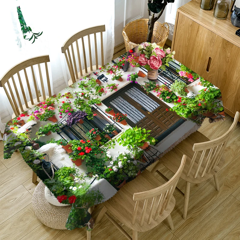 3D Flower House Dug Smuk Gyde Mønster Vandtæt Tykkere Rektangulære og Runde Bord Klud til Bryllup
