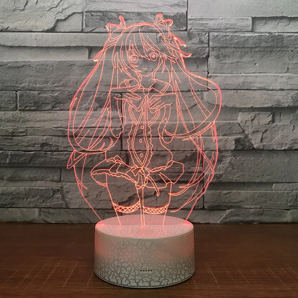 3D-Tegnefilm Hatsume Miku LED RGB Nat Lys 7 farveskift Desk Lys Action Figurer, 058 Drenge Piger Julen Legetøj