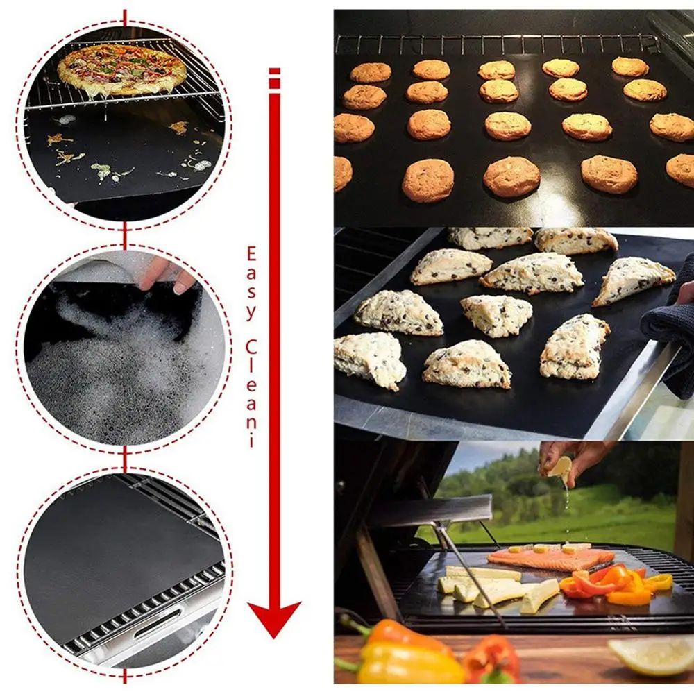 3pcs Non-stick BBQ Grill med Mat 40 * 33cm Bagning Mat Madlavning Grille Ark varmeandighed Nemt Rengøres Køkken Værktøjer