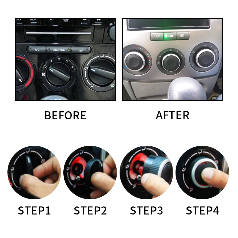 3pcs/set Aluminium Legering aircondition drejeknapper skifte greb varmer klima kontrol knapper Til Mazda 6 fra 2006 til ac knop