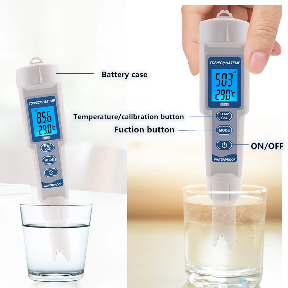 4-i-1 Digital PH TDS EF Termometer Meter Tester vandkvalitet PH-Pen til Swimmingpools Drikkevand Akvarier 40%off