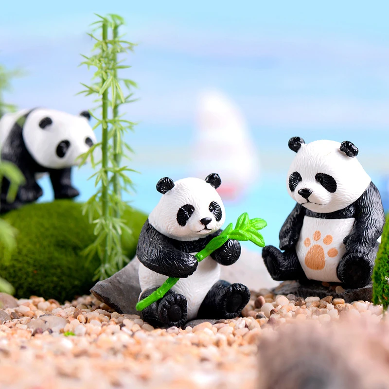 4 Pc/Sæt Hvid Sort Mos Micro Landskab Terrarium Figur Dekoration Harpiks Sjove Panda Babyer Ornament Fe Miniature Haven