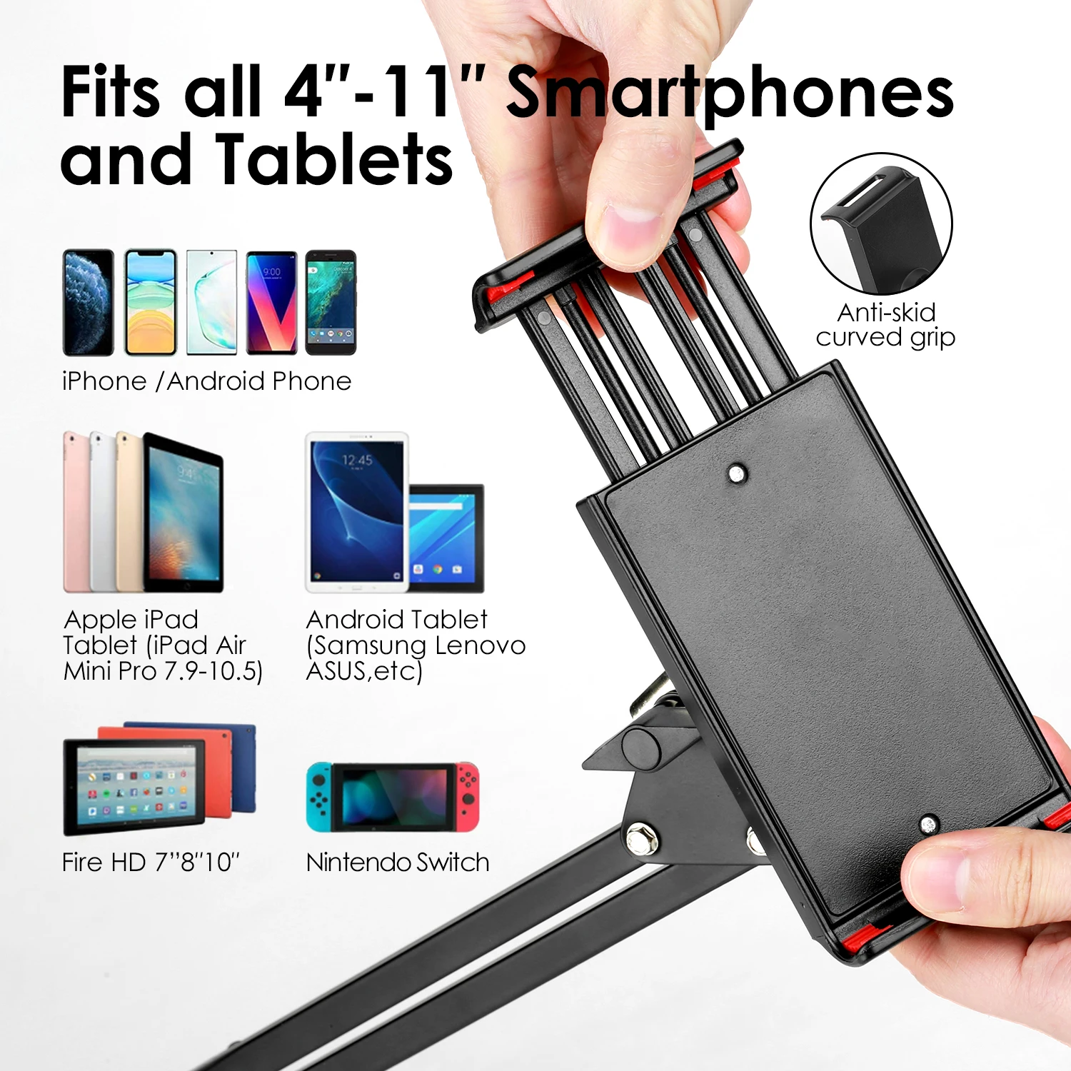 4 til 11i Mobiltelefon, Tablet-Holder Stand For iPad Mini Luft Samsung 360 Graders Fleksibel Lange Arm Telefon, Bruser Mount Støtte