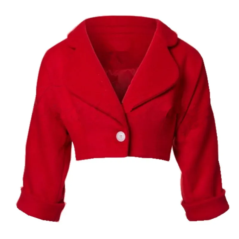 40 - kvinder vintage 50'erne Monroe Uld kort Jakke i rød og sort elegant beskåret oversize frakke plus size uldne abrigo mujer