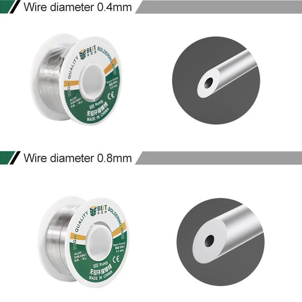 40g 0.4/0,8 mm Loddetin Wire Roll Sn99.3/Bi0.7 Tin-Bly-Fri Harpiks Core Lodning Svejsning Linje Svejsning Flux Lodning Værktøj