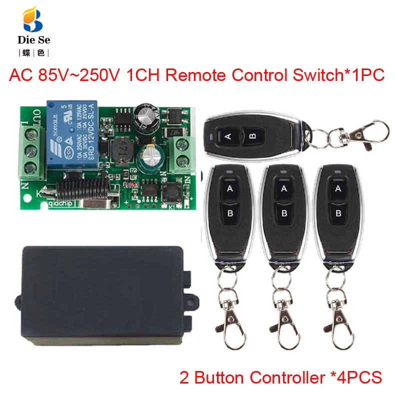 433MHz Universal Trådløs Fjernbetjening Switch AC 110V 220V 1CH Relæ Modtager Modul 2-Knap Fjernbetjening RF Fjernbetjening