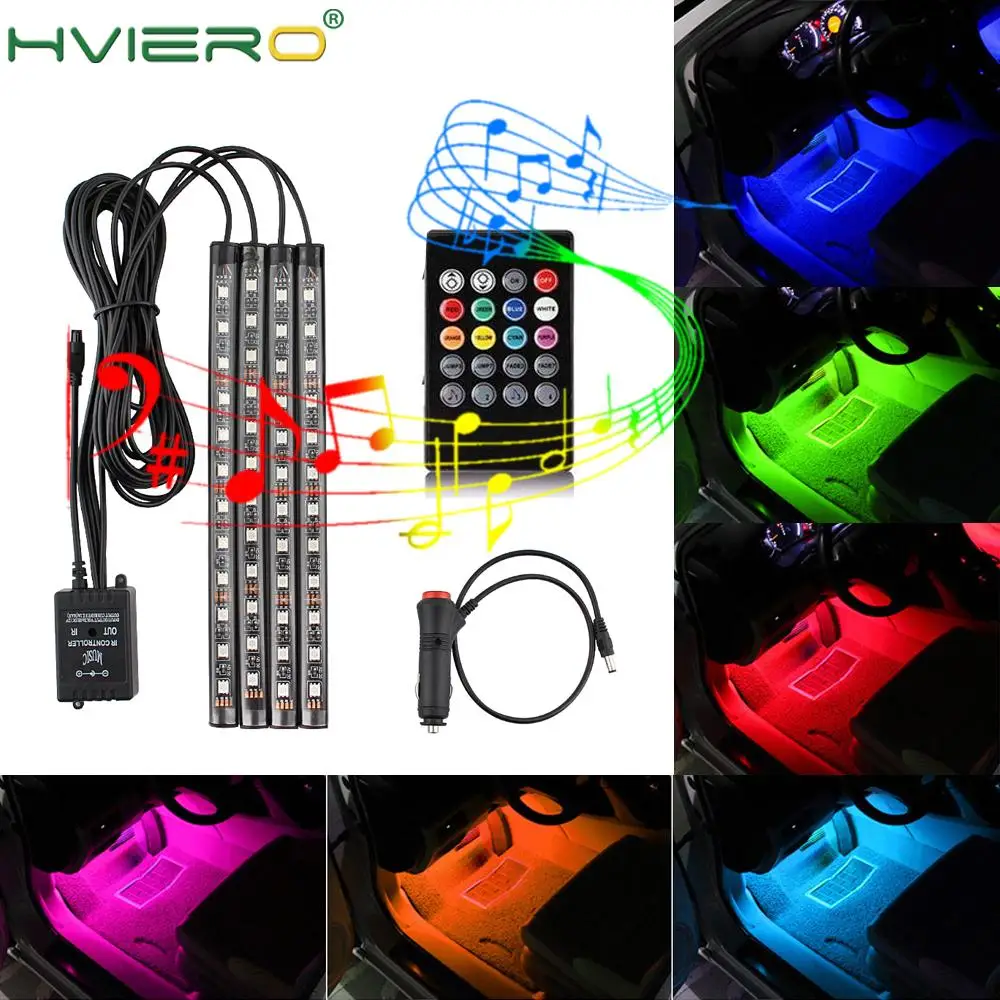 4stk 12V Lys Bil interiør Lys RGB LED Strip tape 5 12 v-Musik/IR/APP Control Auto Dekorative Fleksibel Kit tågelys neon snor