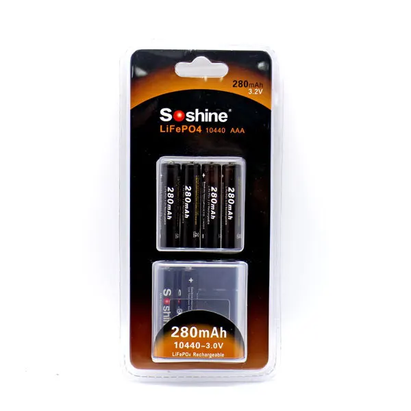 4STK/Pack Soshine Sikker Transport af LiFePO4 10440 3.2 V 280mAh Genopladeligt Batteri med Batteri Box batterier stik