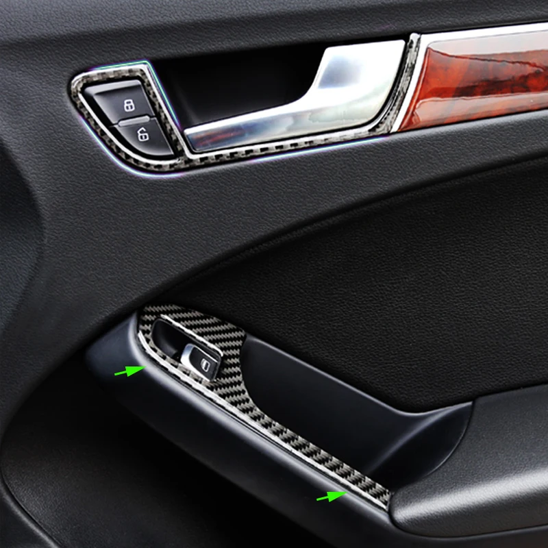4STK Ægte Carbon Fiber Indvendig Dør, Armlæn Panel Dækker Vinduet Glas Lift Knapper Frame Trim Mærkat For Audi-A4-B8 2009-2016
