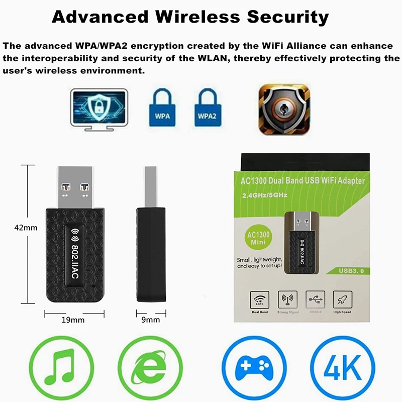 5 ghz Wifi USB-Wifi-Adapter AC 1300Mbps Wi-fi Adapter USB 3.0-Ethernet, Wi-Fi Antenne Dual Band-2,4 G&5G Wifi Modul Til Bærbar PC