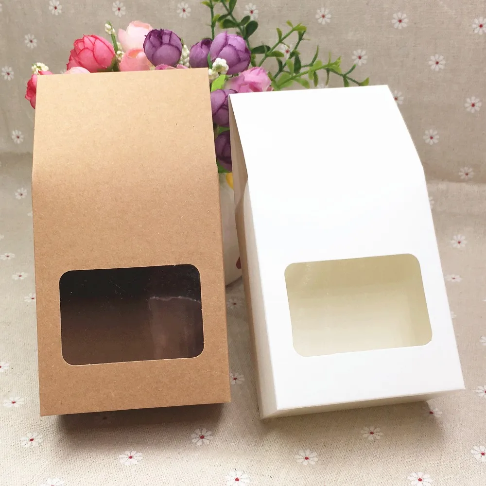 50 stk 8*5*16cm bryllup kraftpapir gave tasker/kasser Papir brun stand-up-vinduet for bryllup/Gift/Smykker/Mad/Slik Pakning af Poser