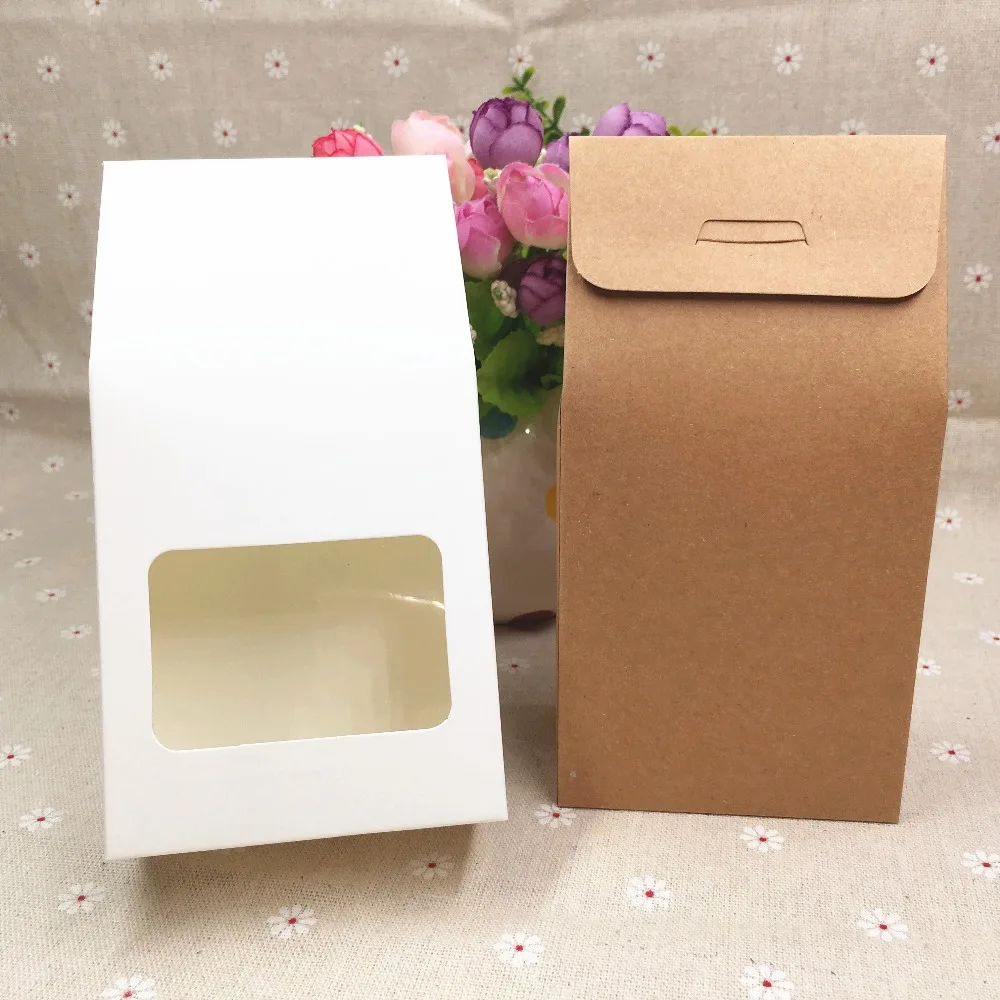 50 stk 8*5*16cm bryllup kraftpapir gave tasker/kasser Papir brun stand-up-vinduet for bryllup/Gift/Smykker/Mad/Slik Pakning af Poser