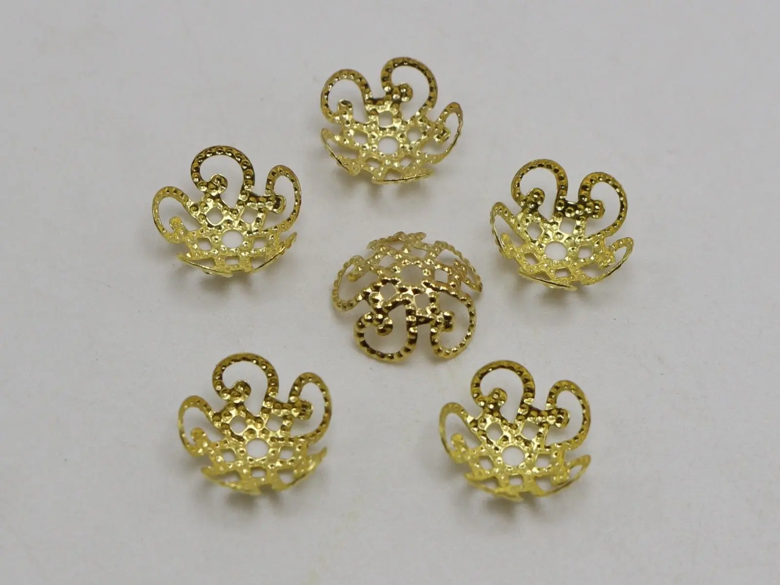 500 Golden Filigran 5-Kronblade Blomster Perle Caps 10mm Passer 10-12mm Perle Smykker med at Finde
