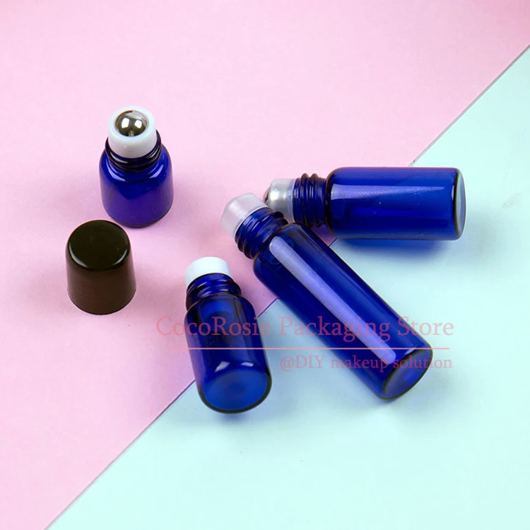 (50pieces/masse)1 ML 2 ML 3ML 5ML Blå Små Roll on Flaske med Rustfrit Stål rulle Mini Glas Æterisk Olie Roller-på flaske