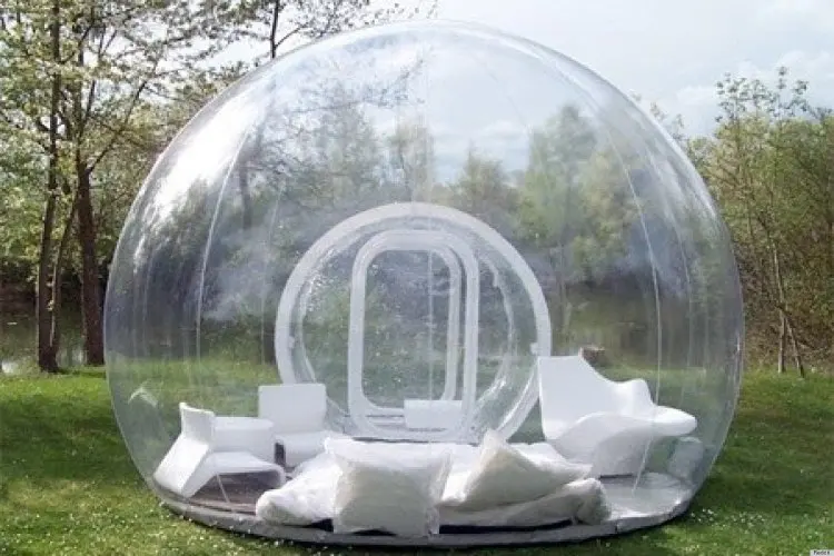5M dobbeltværelse Klart, oppustelige boble telt med tunnel TIL SALG Kina producent,oppustelige telte til nflatable have telt