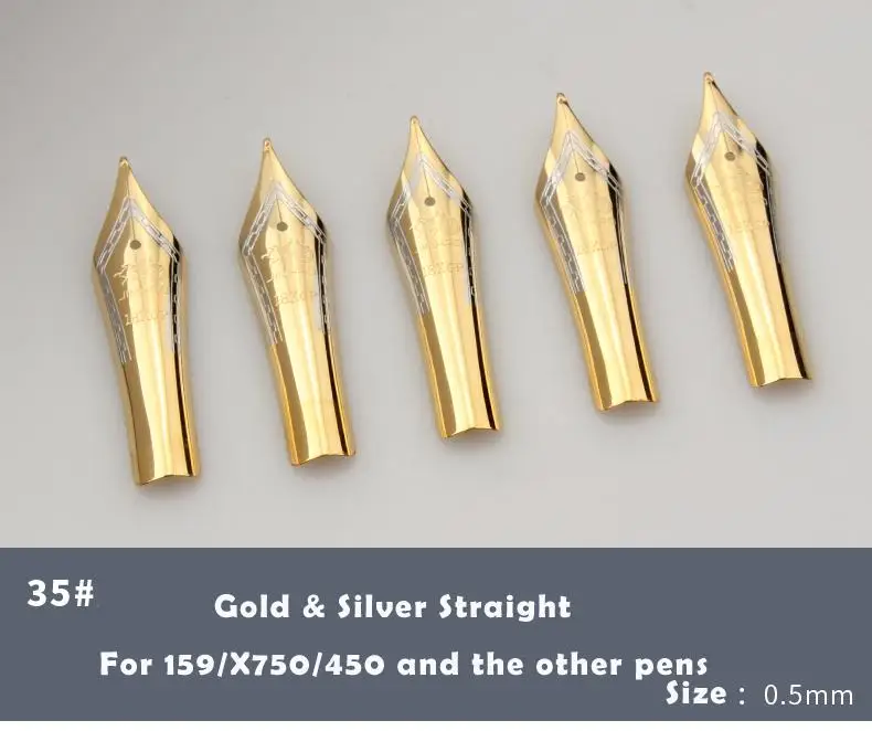 5PCS M, Lige eller B-Hooked kalligrafi nib Guld eller Sølv Fountain Pen Spidsen for Jinhao X750/159/X450/650
