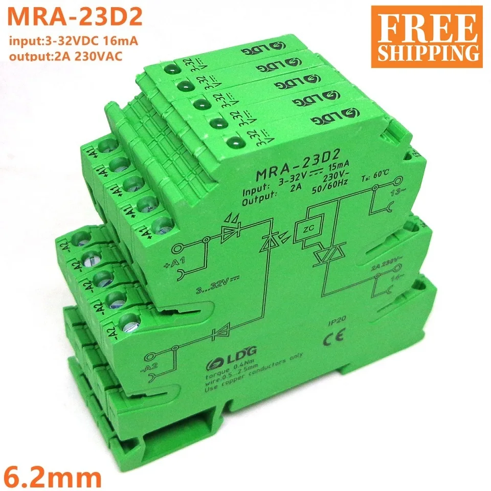 5PCS MRA-23D2 Mini 6.2 mm 2A Input: 3-32V DC Solid State Relæ Relæ Modul