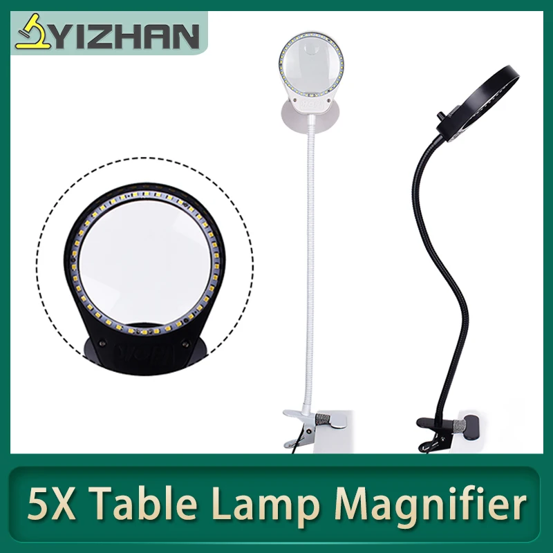 5x Nye bordlampe Forstørrelse Clip-on-Table Top-LED-Lampe Læsning Store Linse Forstørrelse Glas med Klemme i skønhedssalonen USB