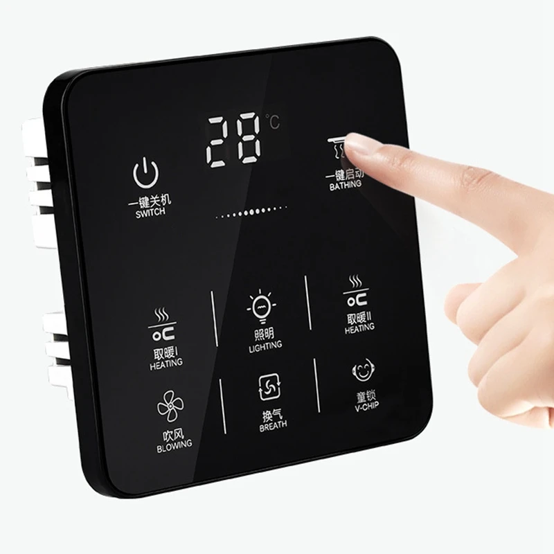 6 i 1 Multifunktions-Smart Tryk på Yuba Skifte Socket Badeværelse Varme Belysning Universal Switch Vandtæt Smart Tryk på Skærmen Swi