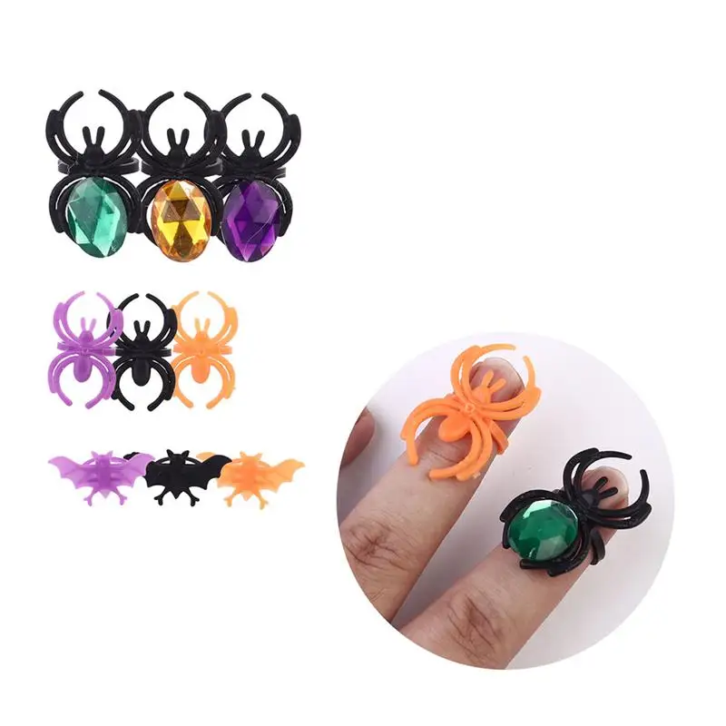 60 Stk Plast Finger Ring Halloween DIY Dekorationer Bat Spider Mønstret Ring Dekorationer Halloween Fest Rekvisitter Mix